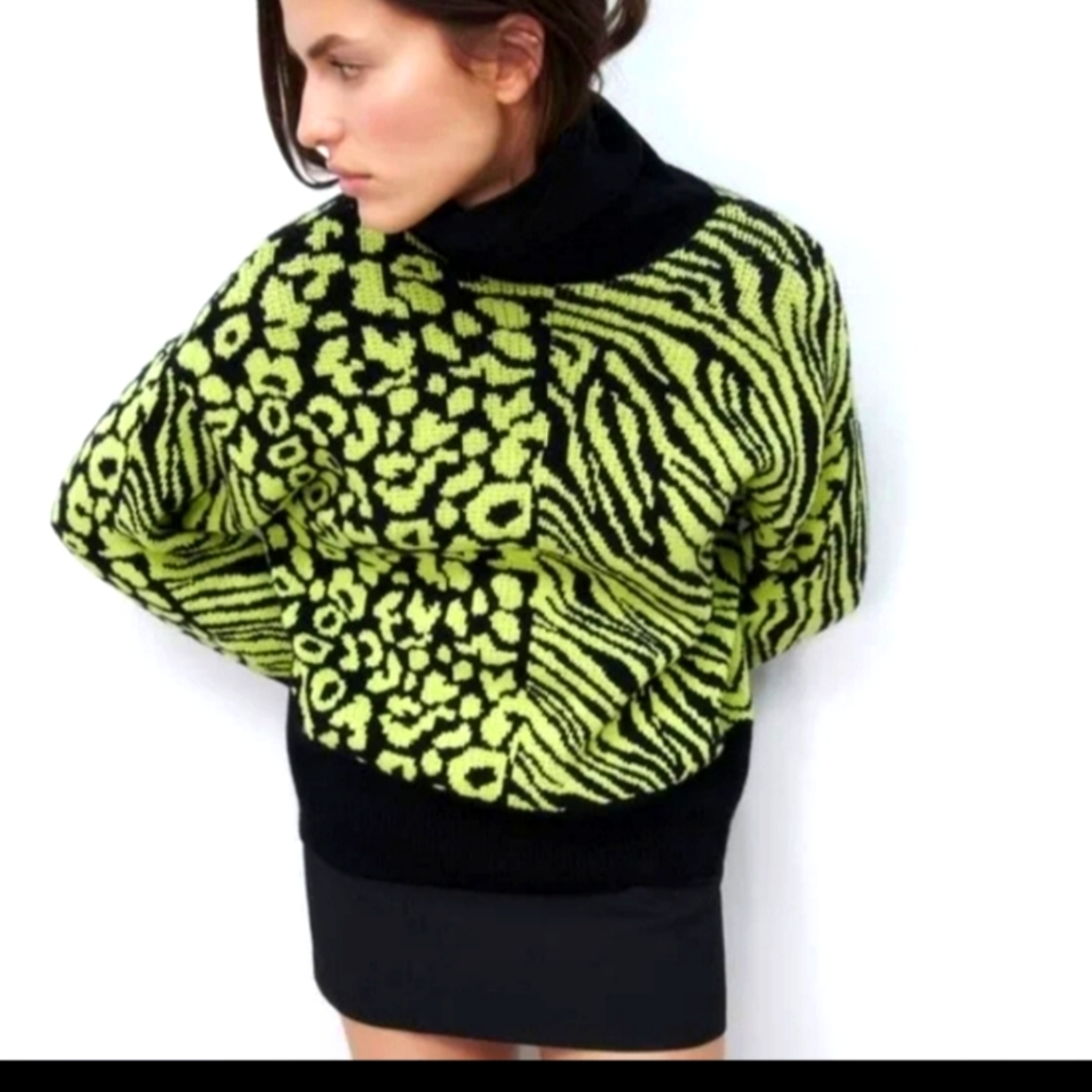 ZARA Printed Knit Sweater with High Collar